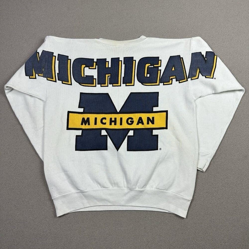 Tultex Vintage White and Navy Michigan Wolverines Sweatshirt Large - Picture 7 of 7